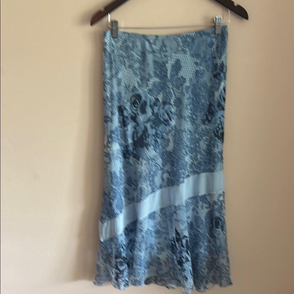 Asymmetrical Blue Midi A-Line Skirt for Resort Wear